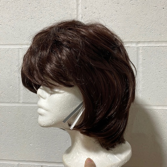NWT 11” dark brown wig natural puff volume thick top layers adjustable bangs DP - Picture 12 of 16